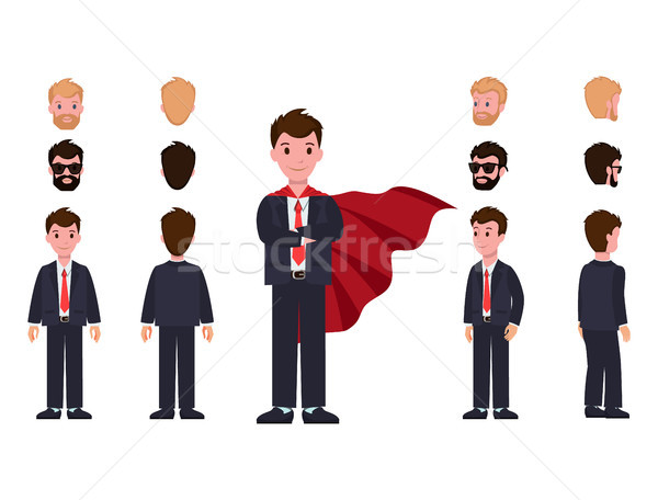 Businessman in Suit and Red Cloak with Spare Heads Stock photo © robuart