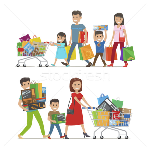 Two Walking and Smiling Families with Purchases Stock photo © robuart