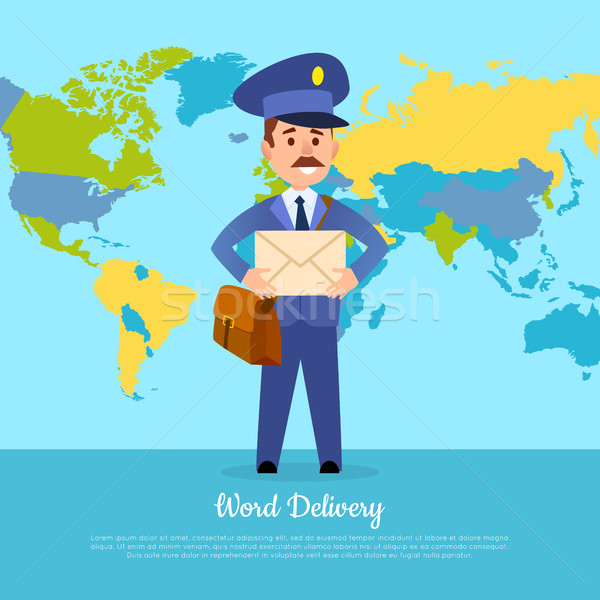 World Delivery Banner with Postman. Mailman in Suit Stock photo © robuart