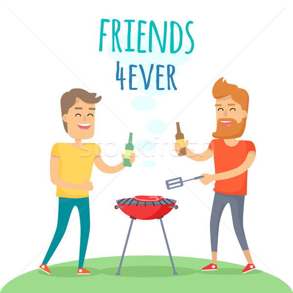 Two Man Fried Meat on Barbecue Friends Forever Stock photo © robuart