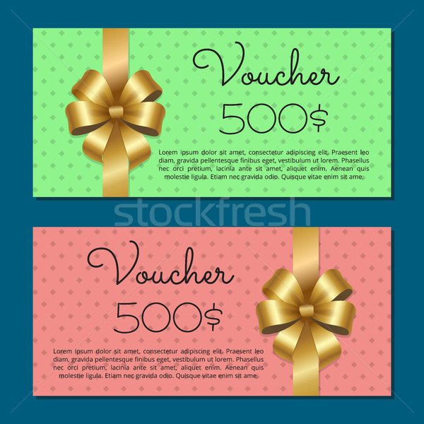 Voucher on 500 Set of Posters Gold Bow Ribbons Stock photo © robuart