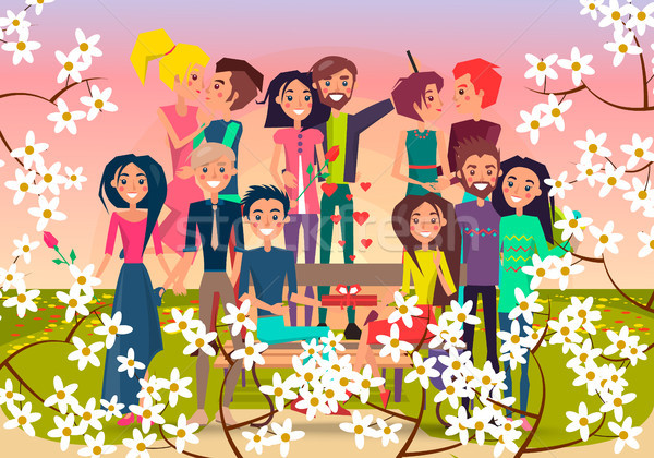 Many Loving Couples in Spring Flowering Square Stock photo © robuart