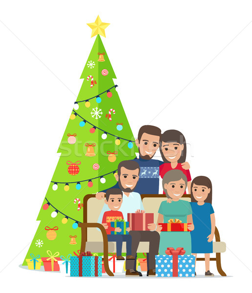 Big Family Gathered Near Christmas Tree with Gifts Stock photo © robuart
