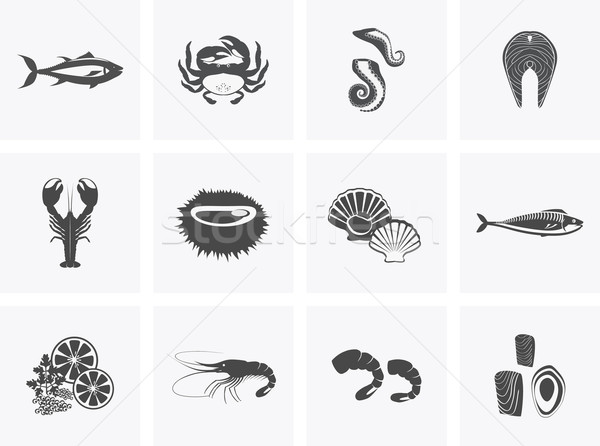 Seafood Set Design Flat Fish and Crab Stock photo © robuart