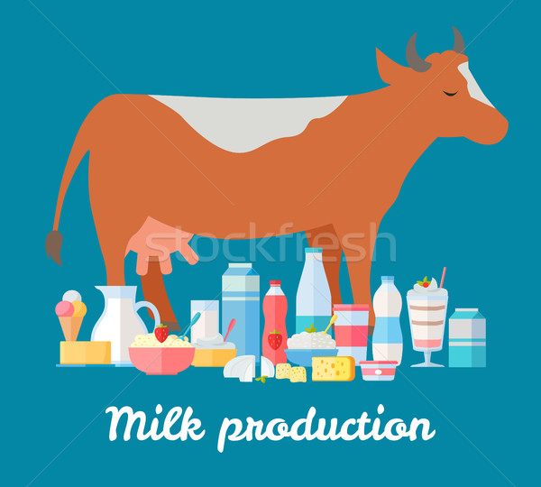 Foto d'archivio: Latte · produzione · banner · tradizionale · mucca