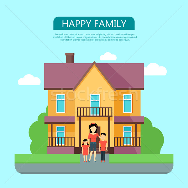 Foto stock: Família · feliz · casa · casa · ícone · símbolo · assinar