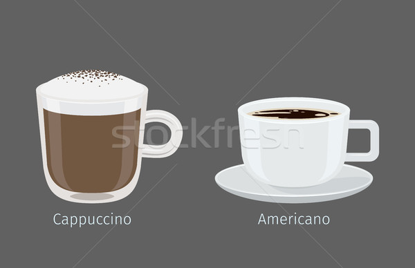 [[stock_photo]]: Cappuccino · tasses · de · café · illustration · gris · nom · texte