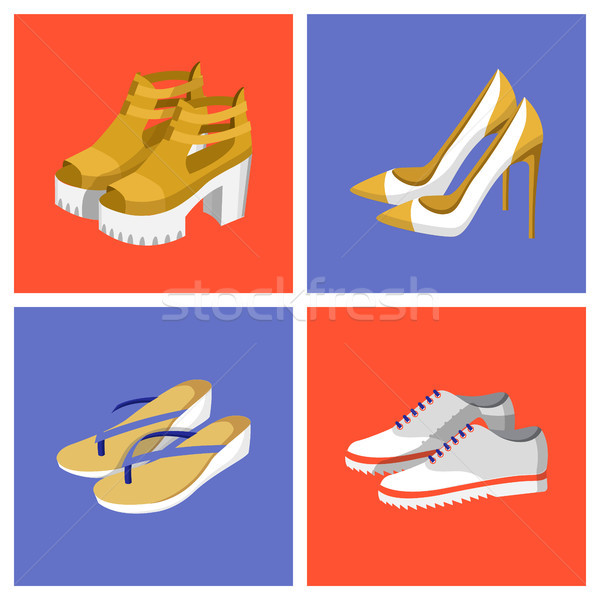 Summer Mode Shoes Set Poster Vector Illustration Stock photo © robuart