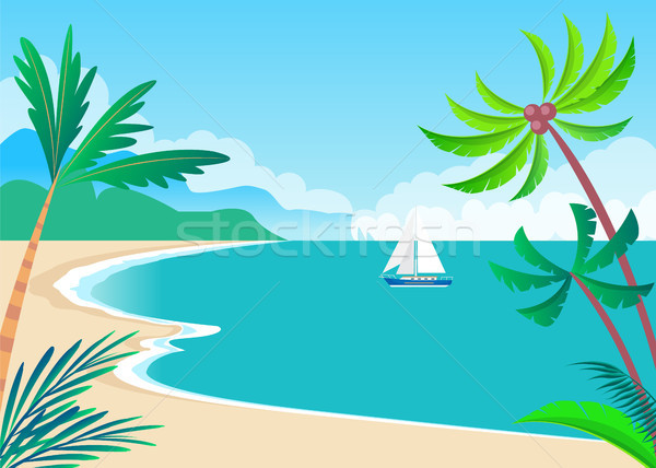 View on Sunny Coast with Palms and Cute Vessel Stock photo © robuart
