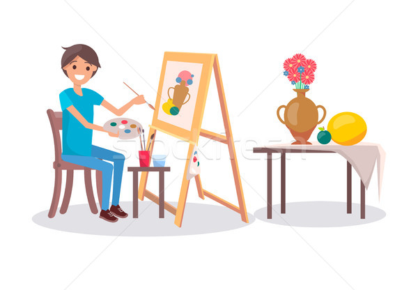 Cheerful Painter at Work, Vector Illustration Stock photo © robuart