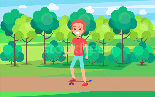 Skateboarder Training in Green Summer Spring Park Stock photo © robuart