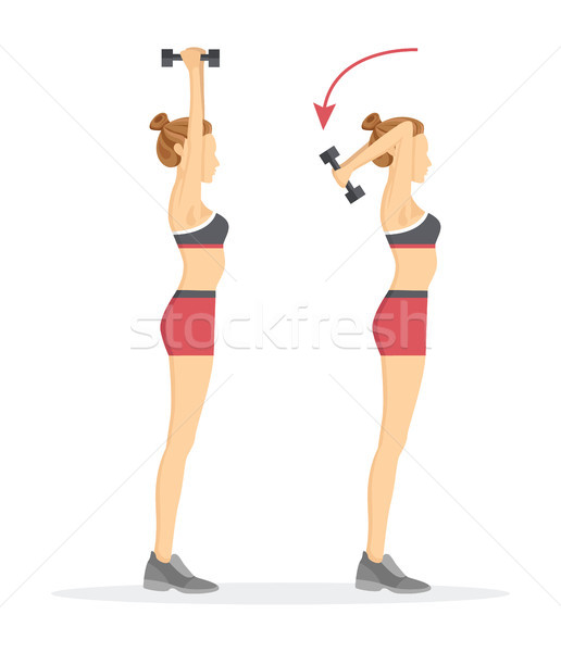 Tricepsz kotlett testmozgás súlyzók nő visel Stock fotó © robuart