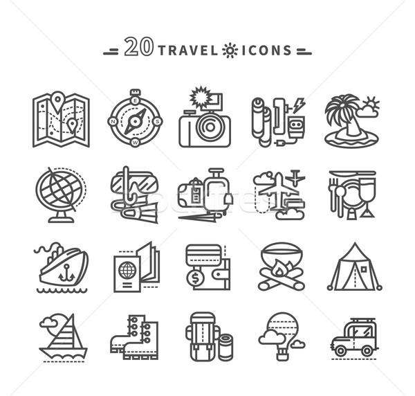 Set of Black Travel Icons on White Background Stock photo © robuart