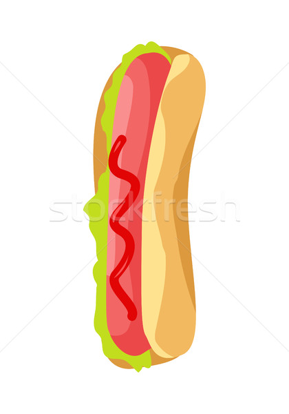 Zdjęcia stock: Hot · dog · ikona · kiełbasa · zielone · Sałatka · pozostawia