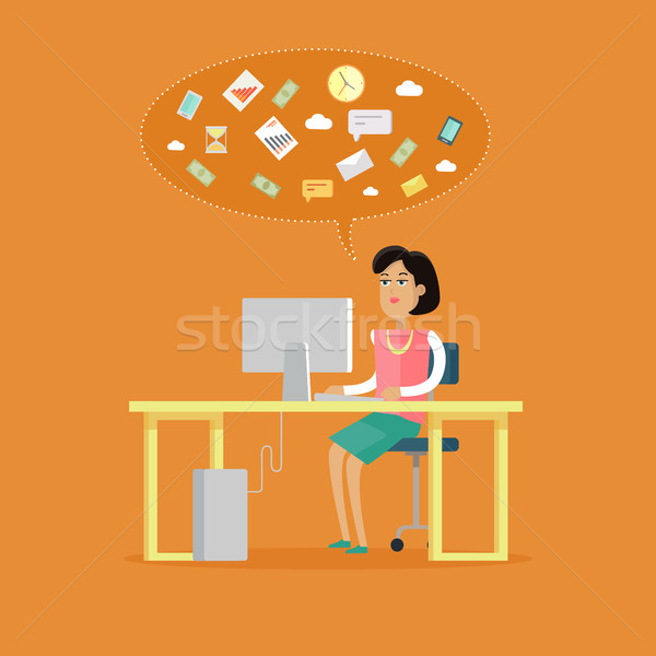 辦公室工作 插圖 設計 向量 女子 表 商業照片 © robuart