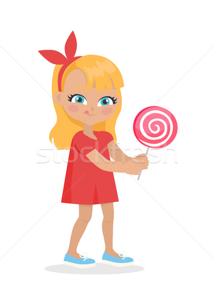 Girl with Long Hair and Red Bow on Head Suck Candy Stock photo © robuart