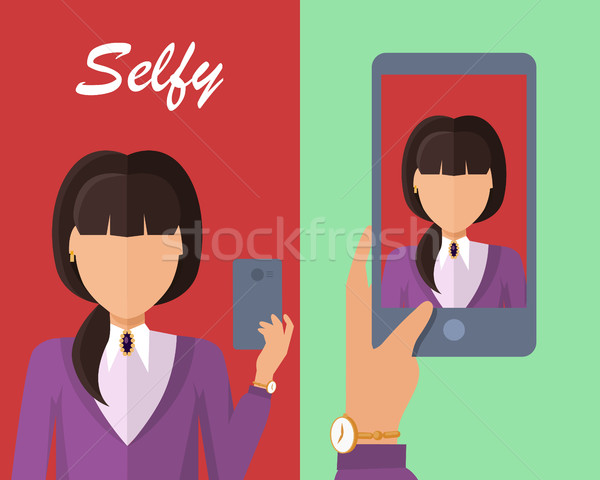 Сток-фото: иллюстрация · дизайна · вектора · женщину · характер · мобильного · телефона
