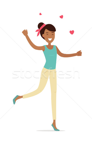 Woman Standing on Leg with Hearts. Smiling Lady Stock photo © robuart