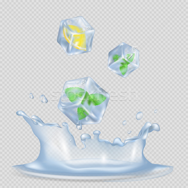 Ice Cubes with Mint Leaves and Lemon Illustration Stock photo © robuart
