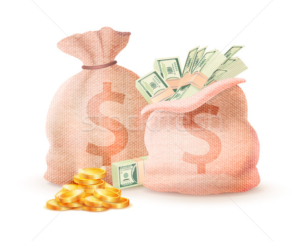 Stock photo: Closed Open Sacks with Dollar Signs Full of Money