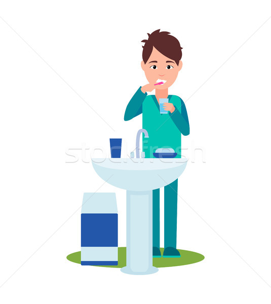Férfi fogmosás poszter férfi gondoskodó test Stock fotó © robuart