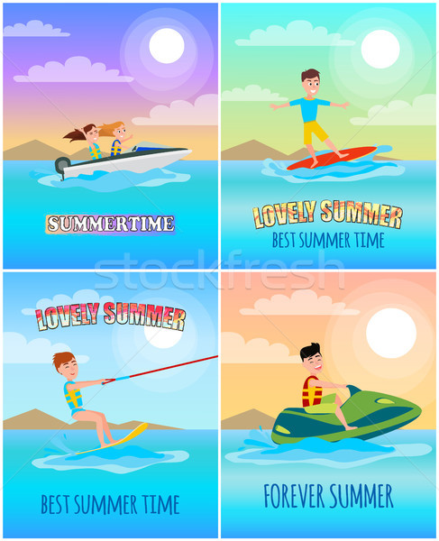 Verano banners colección deportes surf paseo en barco Foto stock © robuart