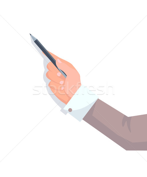 Businessmans Hand with Jacket Sleeve Holds Pencil Stock photo © robuart