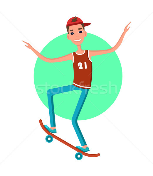 Skateboarder Sleeveless Shirt Jeans Making Tricks Stock photo © robuart