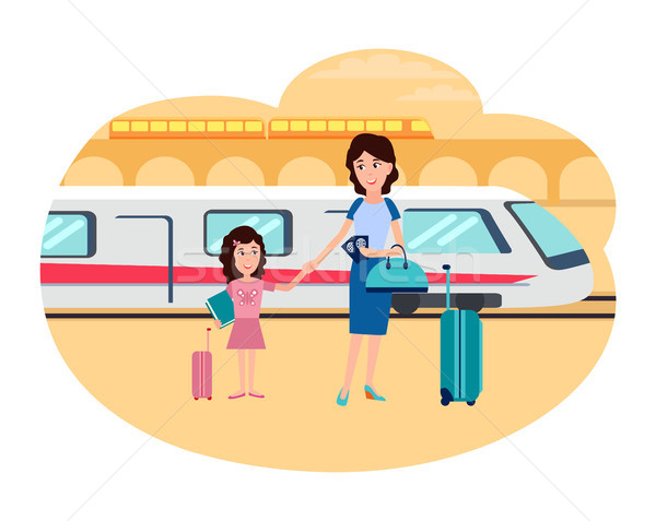 Matka córka stacja kolejowa rodziców dziecko stoją Zdjęcia stock © robuart