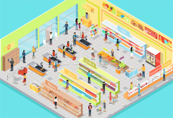 Сток-фото: супермаркета · интерьер · изометрический · проекция · 3D · 3d · иллюстрации