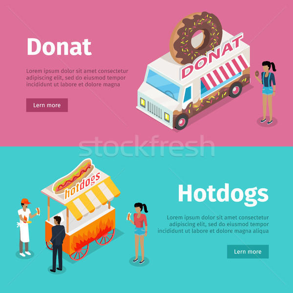 Donut and Hotdogs Mobile Umbrella Carts Poster Stock photo © robuart