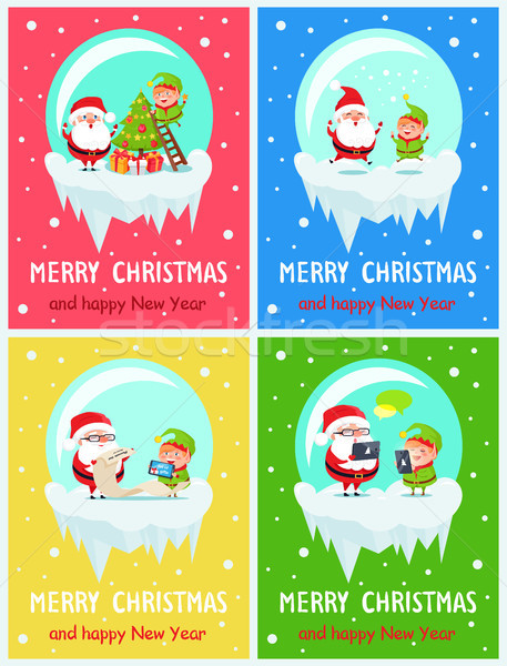 Merry Christmas and Happy New Year Set of Posters Stock photo © robuart