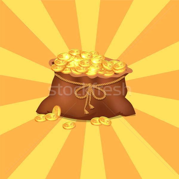 Stockfoto: Bruin · zak · gouden · munten · afgedrukt · sterren