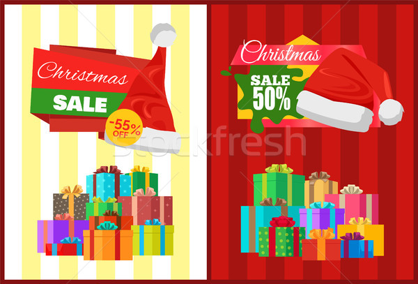 Сток-фото: Рождества · продажи · плакатов · Hat · скидка · Label