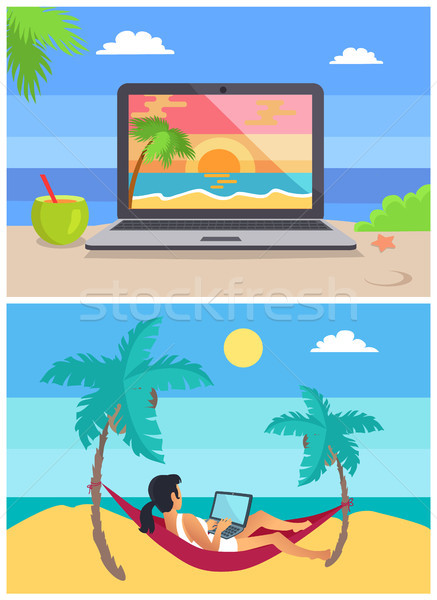 Screen and Freelancer Set Vector Illustration Stock photo © robuart