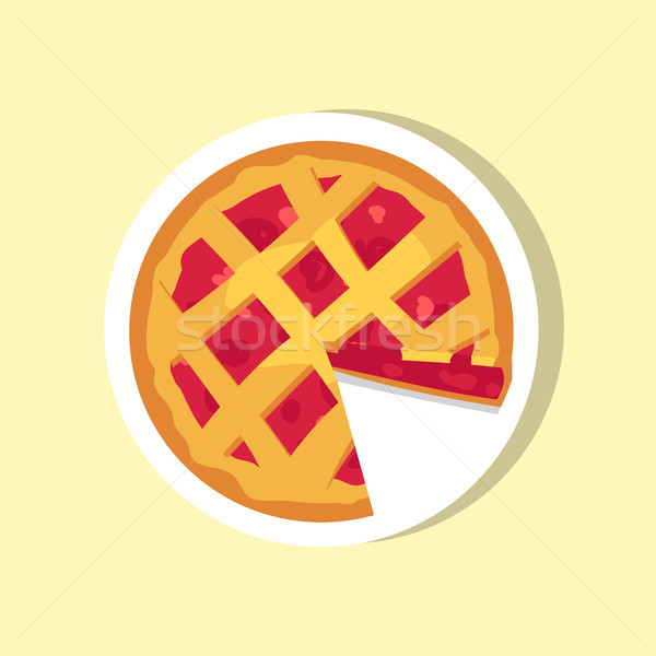 Cherry Pie with Cut Piece of Delicious Cake Vector Stock photo © robuart