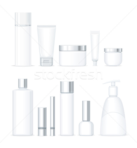 Foto stock: Establecer · botellas · cosméticos · aislado · grande · colección