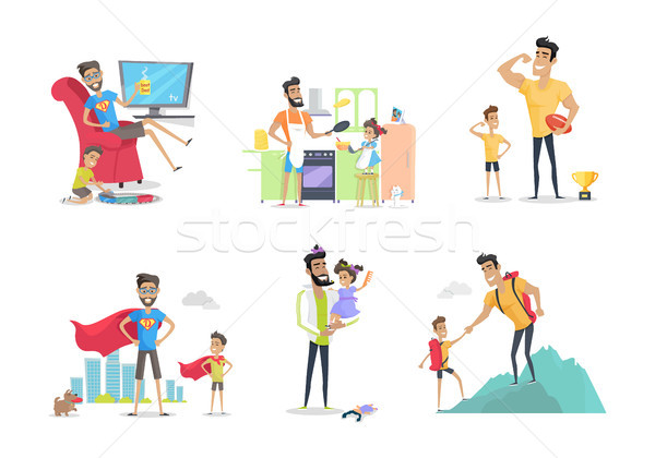 Father and Child Posters Set. Having Fun Together. Stock photo © robuart