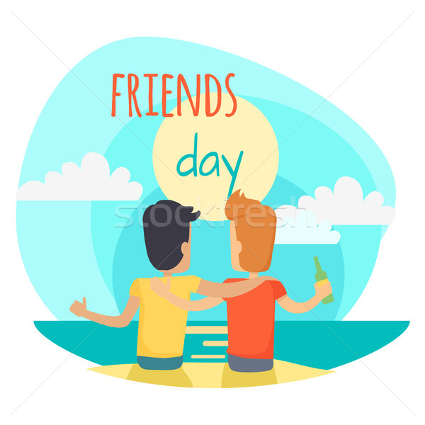 Friends Day Illustration. Two Friends Sit on Beach Stock photo © robuart
