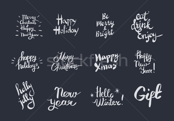 Merry Christmas and Happy New Year Set with Wishes Stock photo © robuart