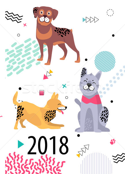 Calendar for 2018 Cover with Cartoon Pedigree Dogs Stock photo © robuart