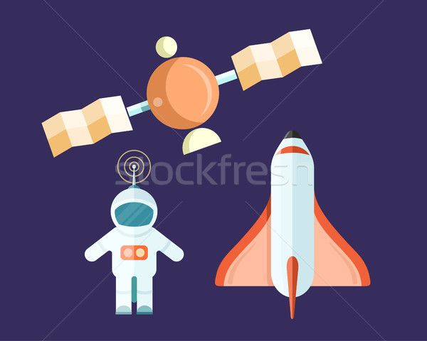 Spaceman and Flying Satellite with Rocket Poster Stock photo © robuart