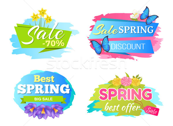 Spring Big Sale Discounts 50 Posters Set Labels Stock photo © robuart