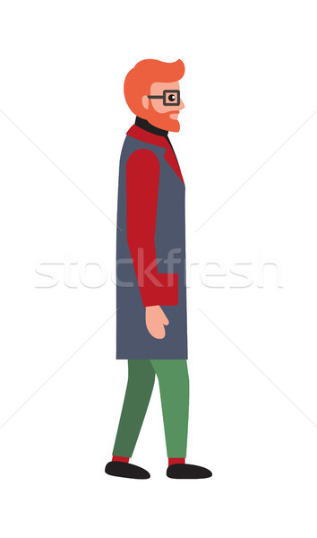 Man Red Beard in Warm Winter Cloth Side View, Male Stock photo © robuart