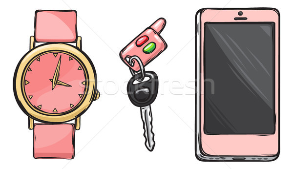 ピンク 時計 車のキー 電話 女性 ストックフォト © robuart