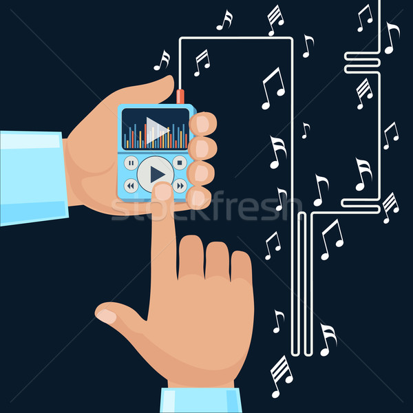 Jogar música mp3 player mãos notas dedo Foto stock © robuart
