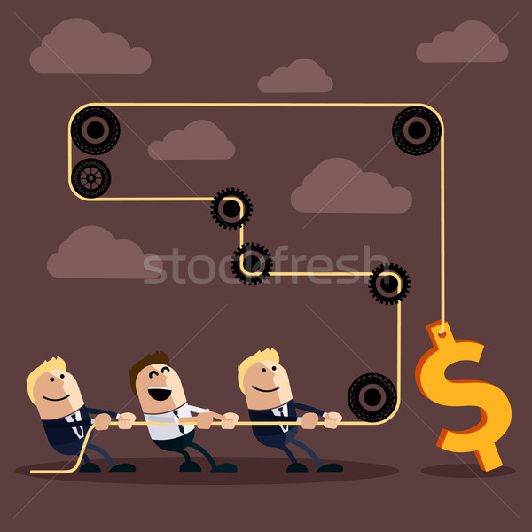 Happy businessman pulling rope with dollar Stock photo © robuart