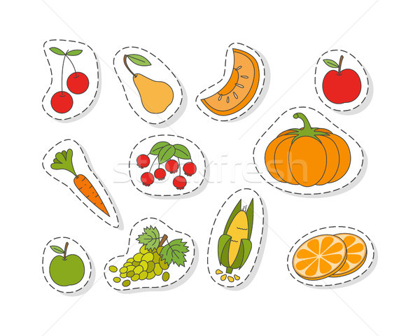 Fruits and Vegetables Flat Vector Stickers Set Stock photo © robuart