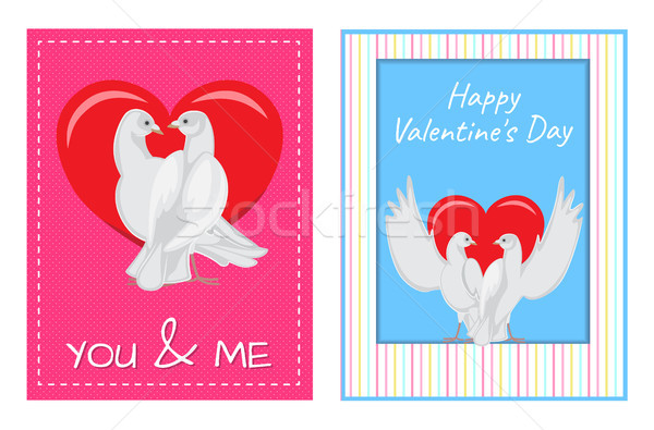 White Doves Couples with Heart Illustrations Set Stock photo © robuart