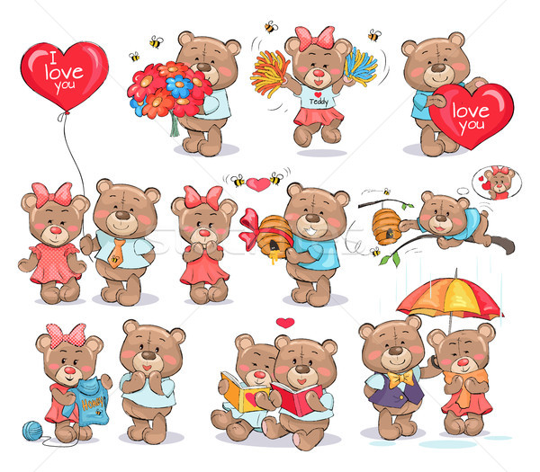 Cute Bears Couples Spend Valentines Day Together Stock photo © robuart